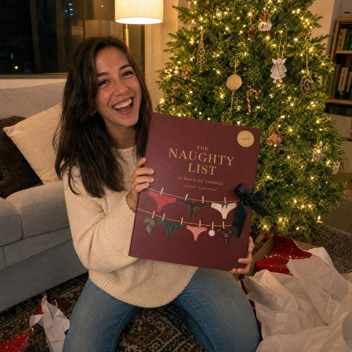 Unwrapping Thongmas by the Christmas tree